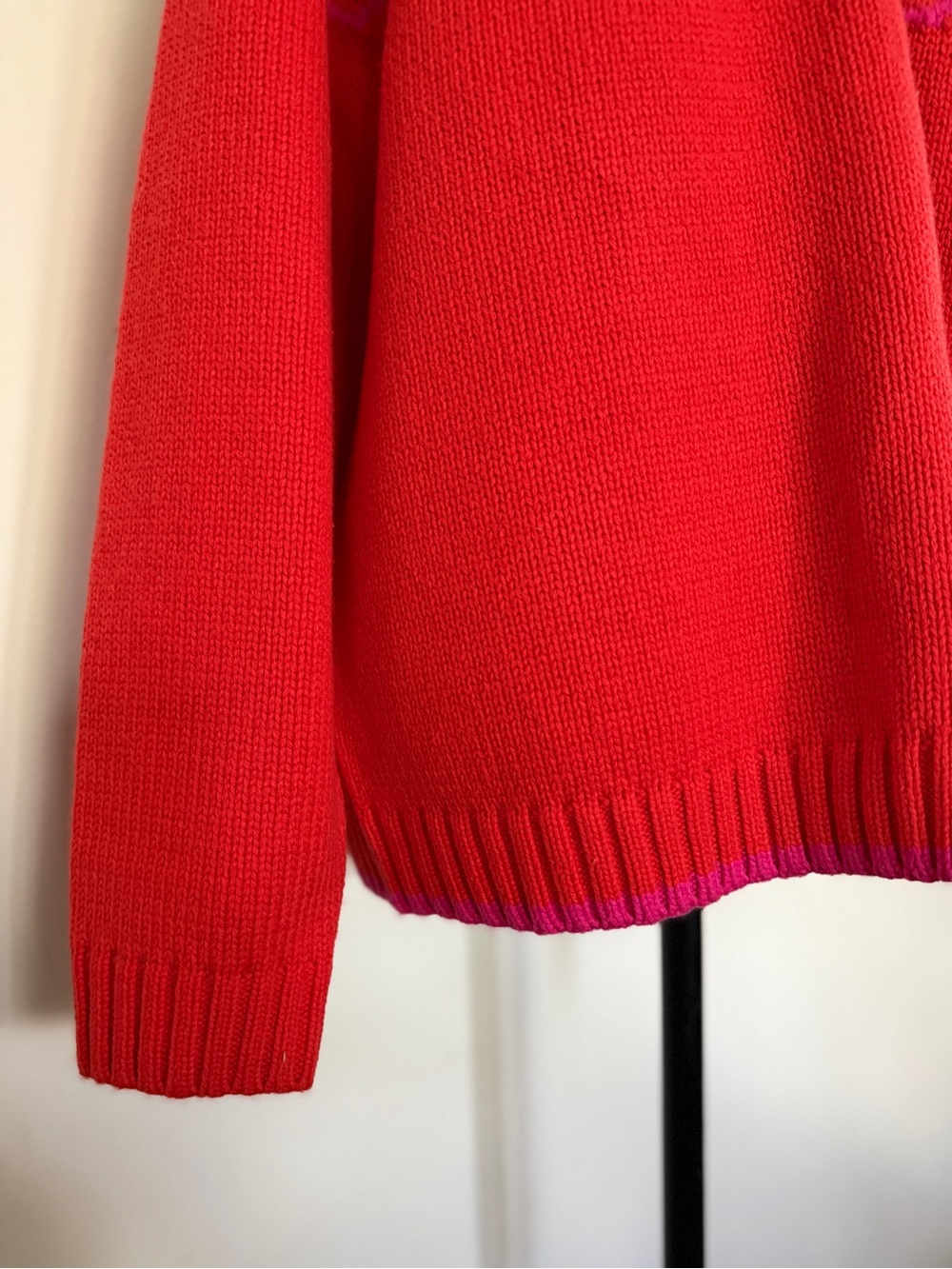 Lands' End Red Fair Isle Button-Up Cardigan - Picture 3 of 10